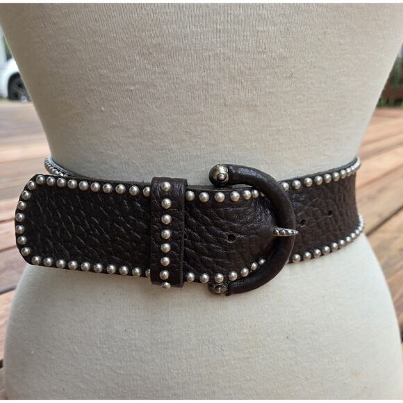 Leatherock Wide Studded Leather Belt Brown Western Boho Statement Size L main image 10